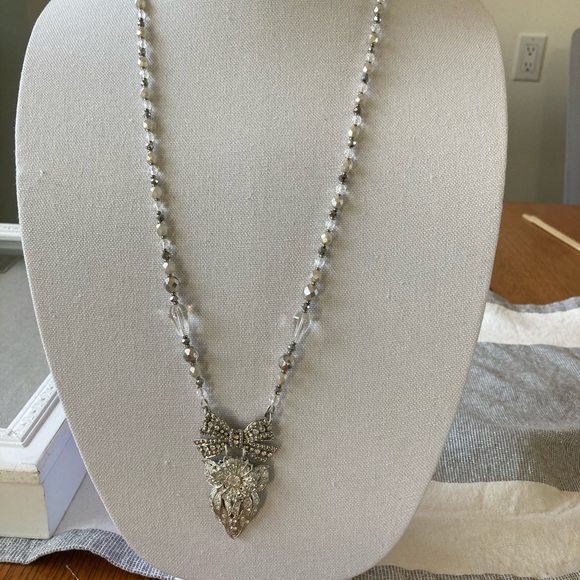 NWT Wedding Necklace Of Vintage Pendant Quartz Crystal & Czech Faceted G… - Picture 9 of 11